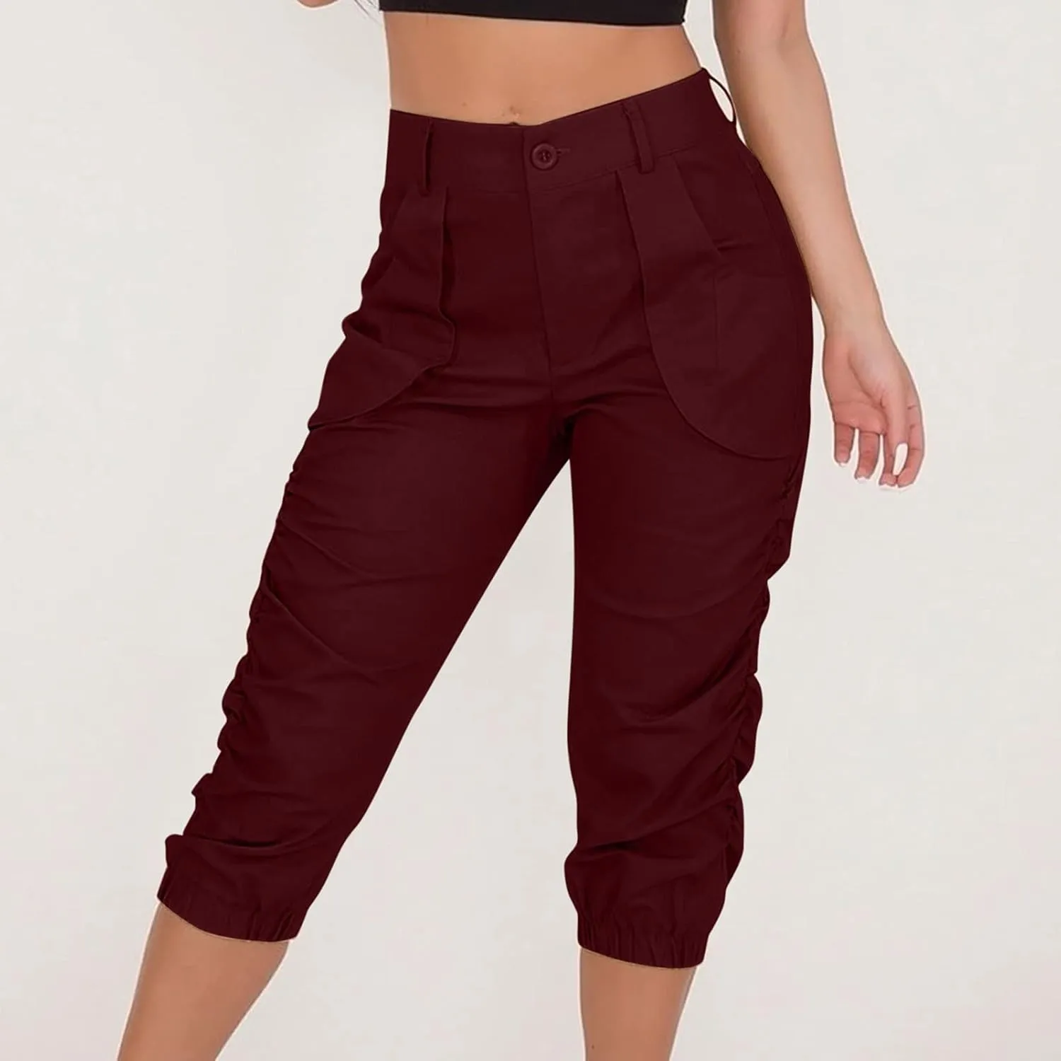 Cargo Capris for Women 2025 Summer Plus Size Casual Elastic Waist Cropped Pants Lightweight Comfy Capri with Pockets
