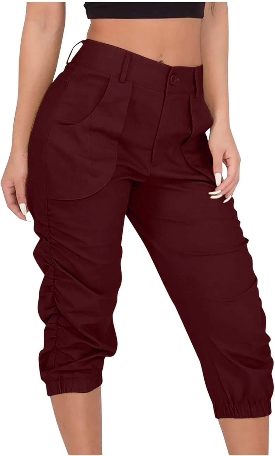 Cargo Capris for Women 2025 Summer Plus Size Casual Elastic Waist Cropped Pants Lightweight Comfy Capri with Pockets