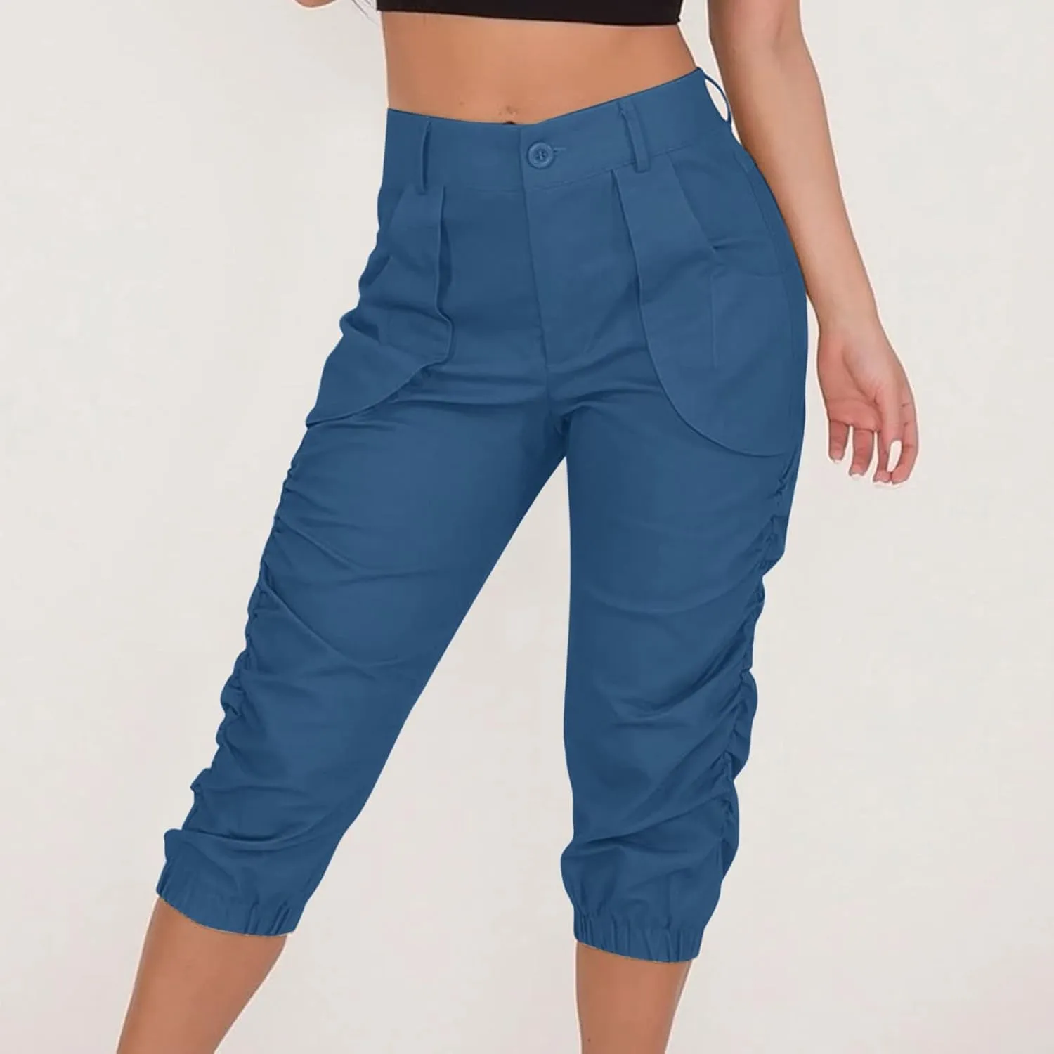 Cargo Capris for Women 2025 Summer Plus Size Casual Elastic Waist Cropped Pants Lightweight Comfy Capri with Pockets