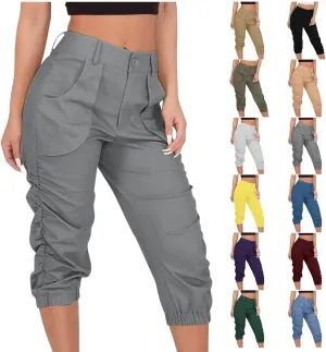 Cargo Capris for Women 2025 Summer Plus Size Casual Elastic Waist Cropped Pants Lightweight Comfy Capri with Pockets