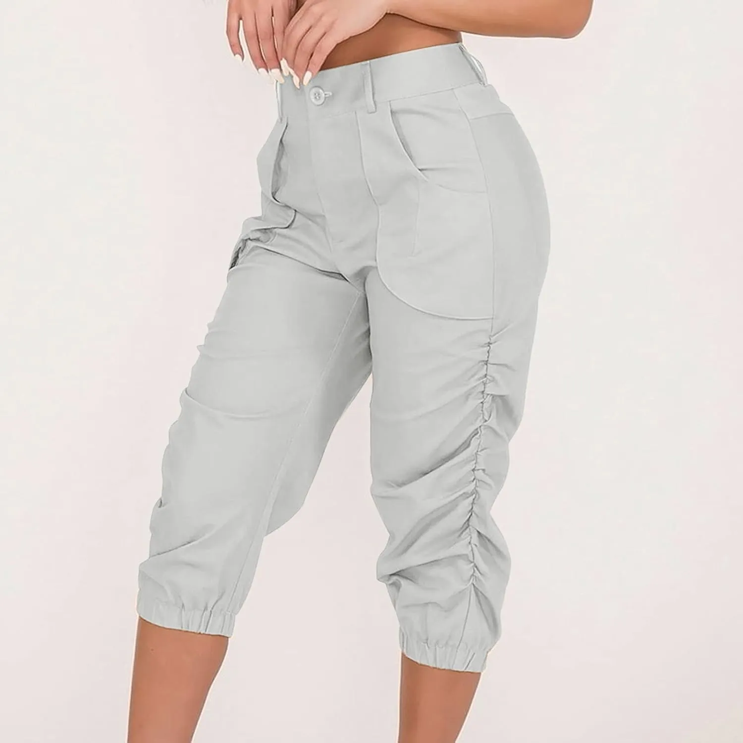 Cargo Capris for Women 2025 Summer Plus Size Casual Elastic Waist Cropped Pants Lightweight Comfy Capri with Pockets