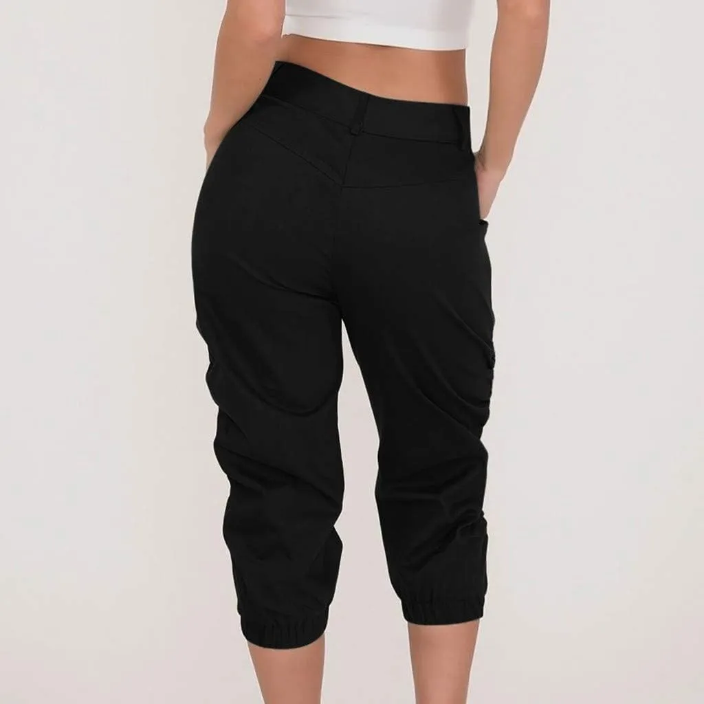 Cargo Capris for Women 2025 Summer Plus Size Casual Elastic Waist Cropped Pants Lightweight Comfy Capri with Pockets