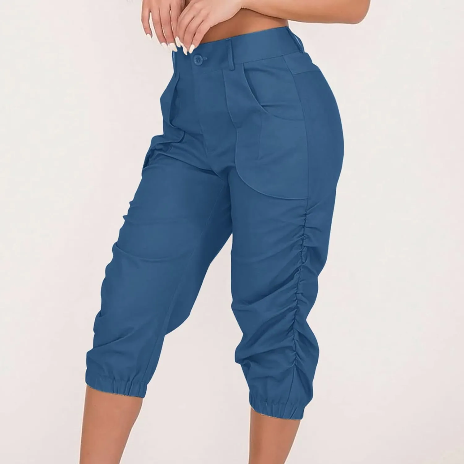 Cargo Capris for Women 2025 Summer Plus Size Casual Elastic Waist Cropped Pants Lightweight Comfy Capri with Pockets