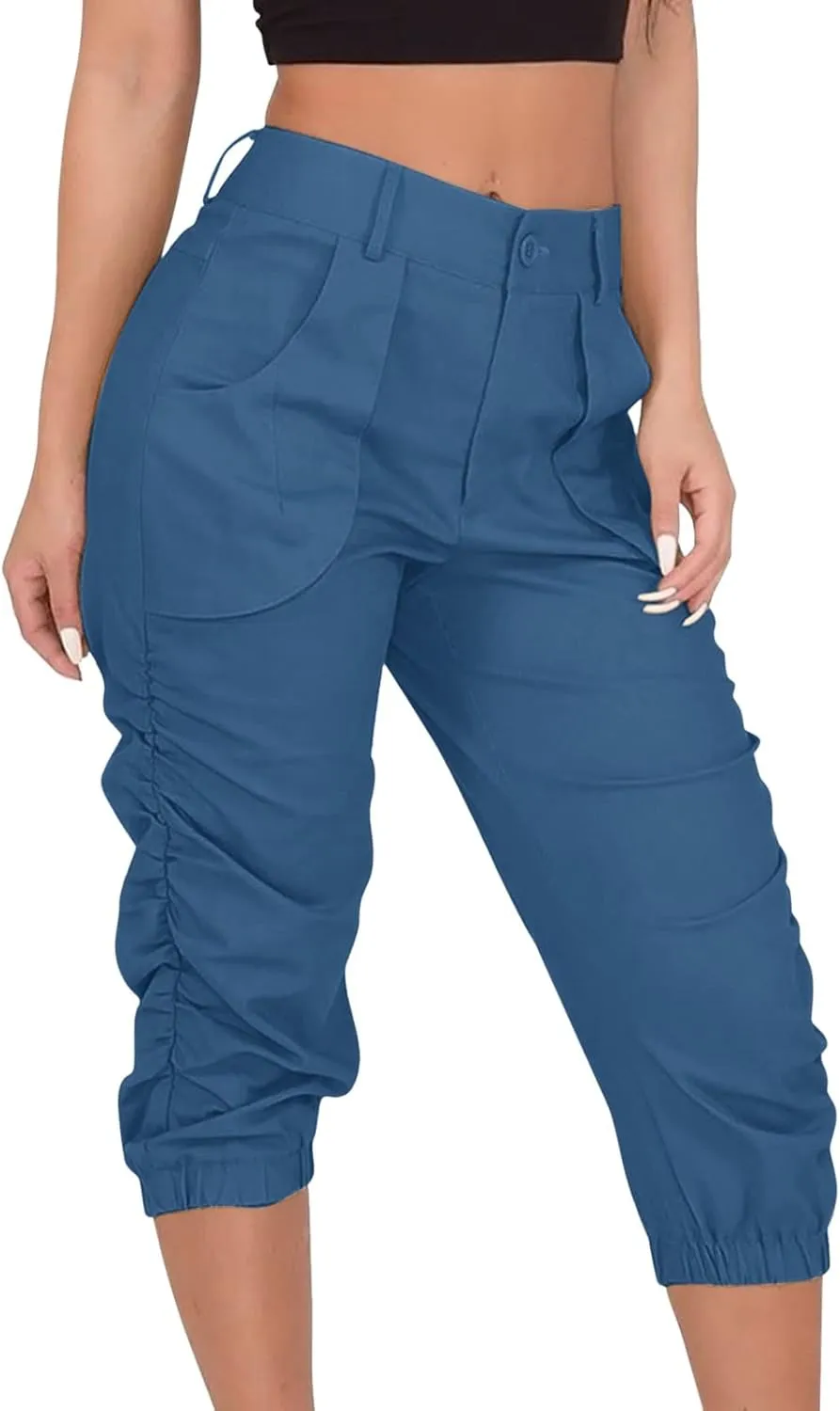 Cargo Capris for Women 2025 Summer Plus Size Casual Elastic Waist Cropped Pants Lightweight Comfy Capri with Pockets