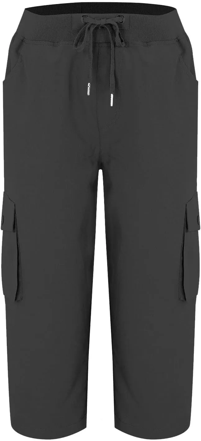 Cargo Capris for Women Loose Fit Cargo Pants Multi Pockets Lightweight Casual Capri Pants Drawstring Hiking Pants