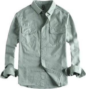 Cargo Shirts Men Washed Woven Breathable Comfortable All-Match Long Sleeve Sold Color Western Tops Shirts