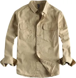 Cargo Shirts Men Washed Woven Breathable Comfortable All-Match Long Sleeve Sold Color Western Tops Shirts