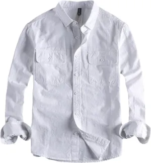 Cargo Shirts Men Washed Woven Breathable Comfortable All-Match Long Sleeve Sold Color Western Tops Shirts