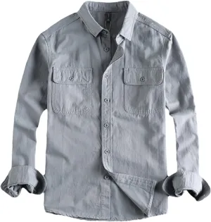 Cargo Shirts Men Washed Woven Breathable Comfortable All-Match Long Sleeve Sold Color Western Tops Shirts