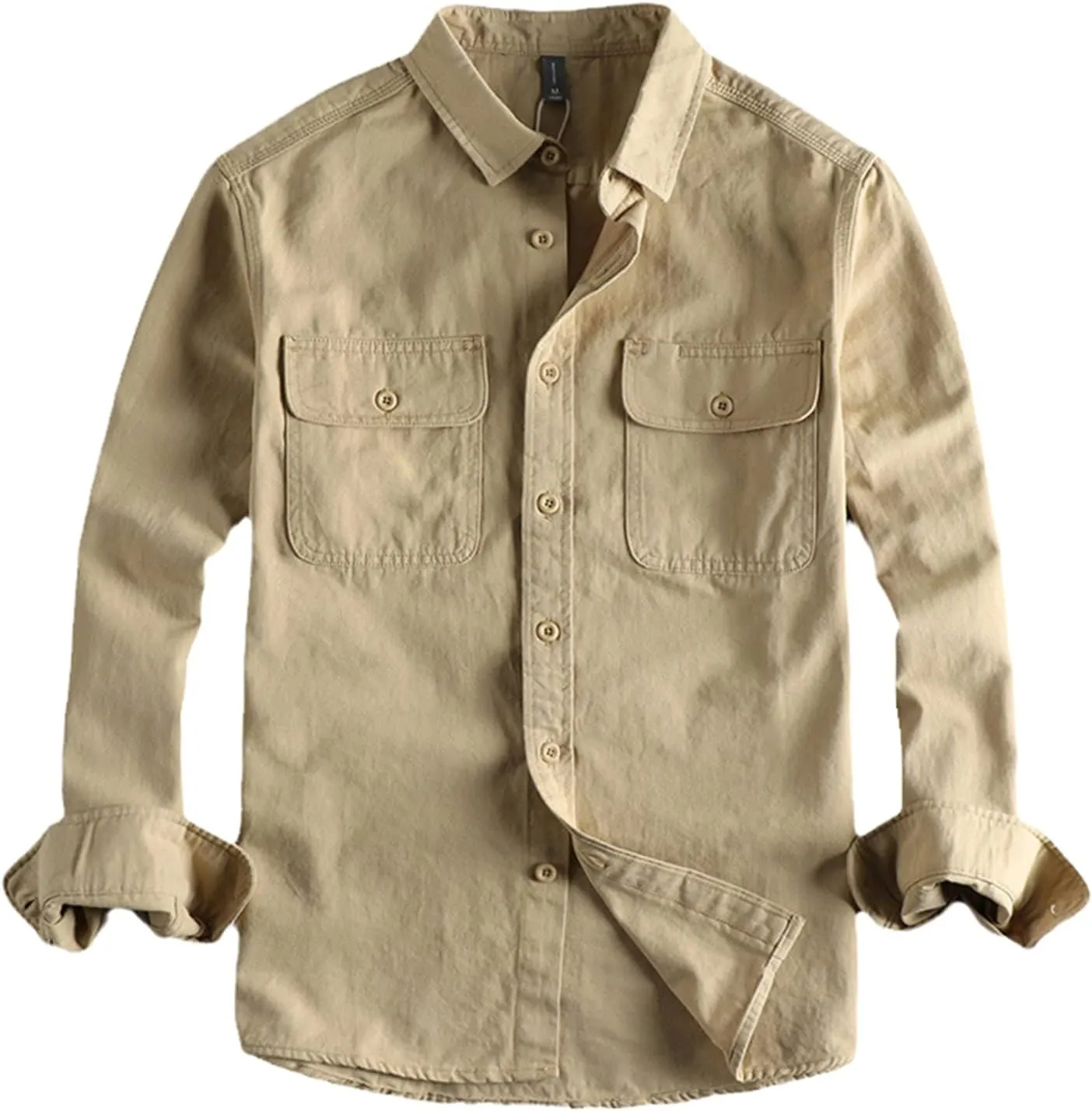 Cargo Shirts Men Washed Woven Breathable Comfortable All-Match Long Sleeve Sold Color Western Tops Shirts