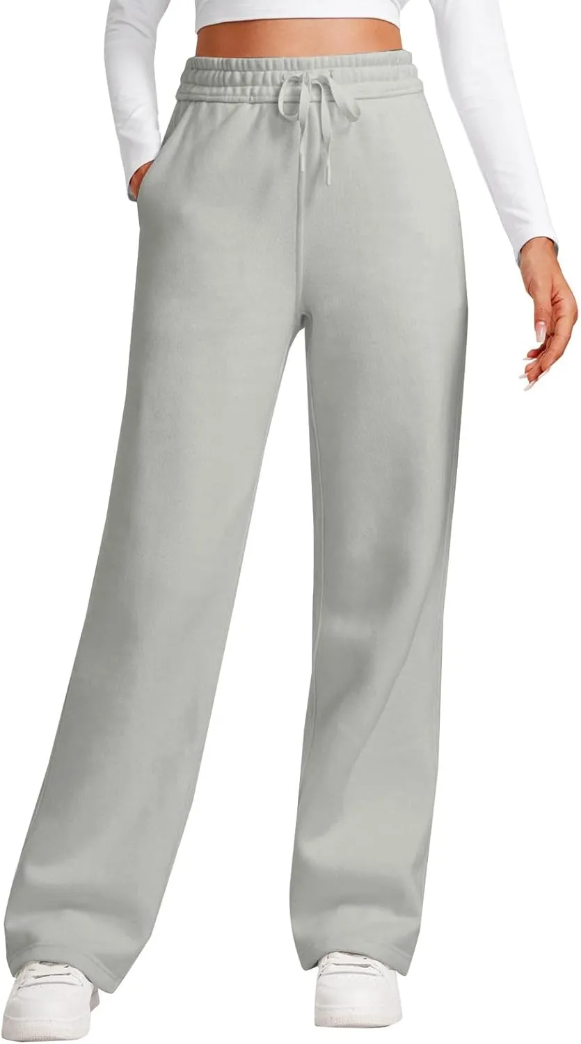 Casual High Waist Drawstring Straight Leg Trousers Loose Fit Comfy Workout Athletic Yoga Pants with Pockets for Women