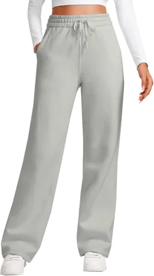 Casual High Waist Drawstring Straight Leg Trousers Loose Fit Comfy Workout Athletic Yoga Pants with Pockets for Women