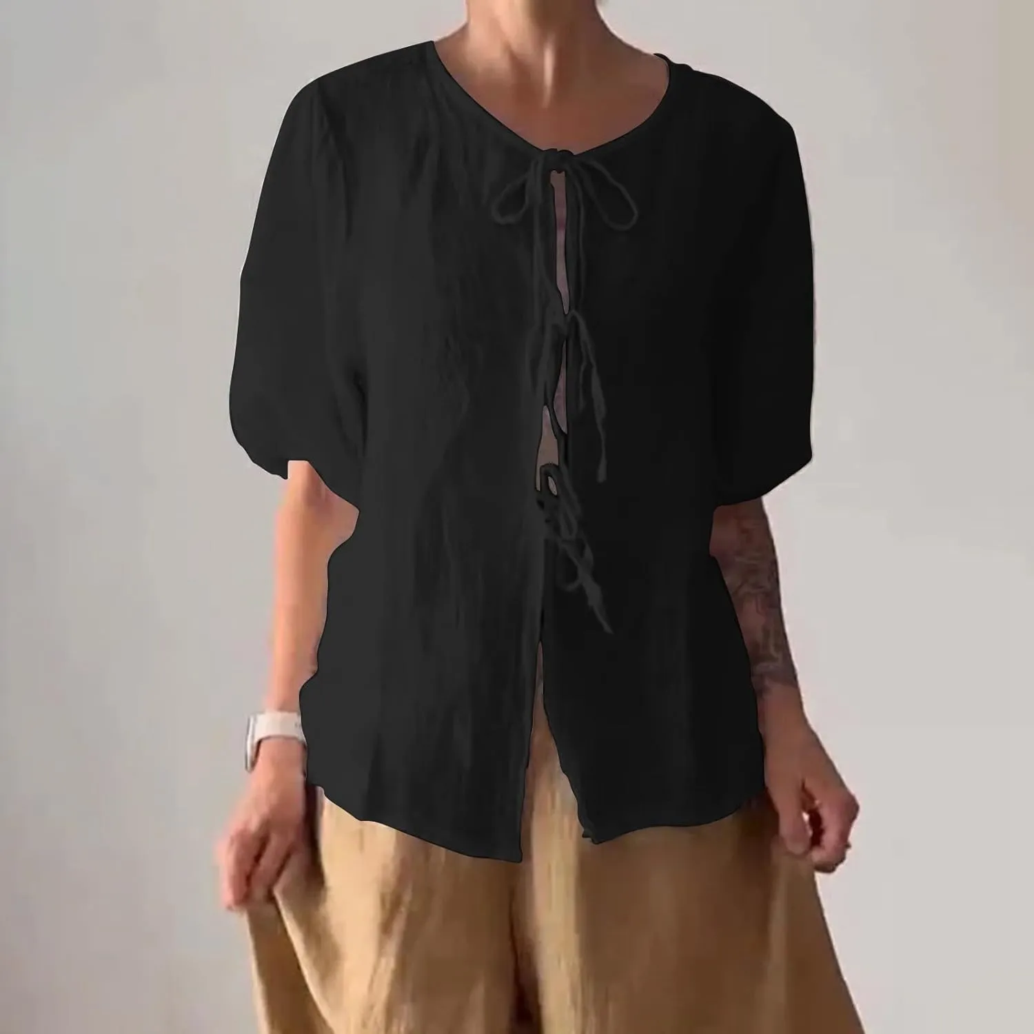 Casual Linen Sets for Women Plus Size Trendy Summer 2 Piece Outfits Half Sleeve Shirt and Wide Leg Pant Suit Jumpsuits