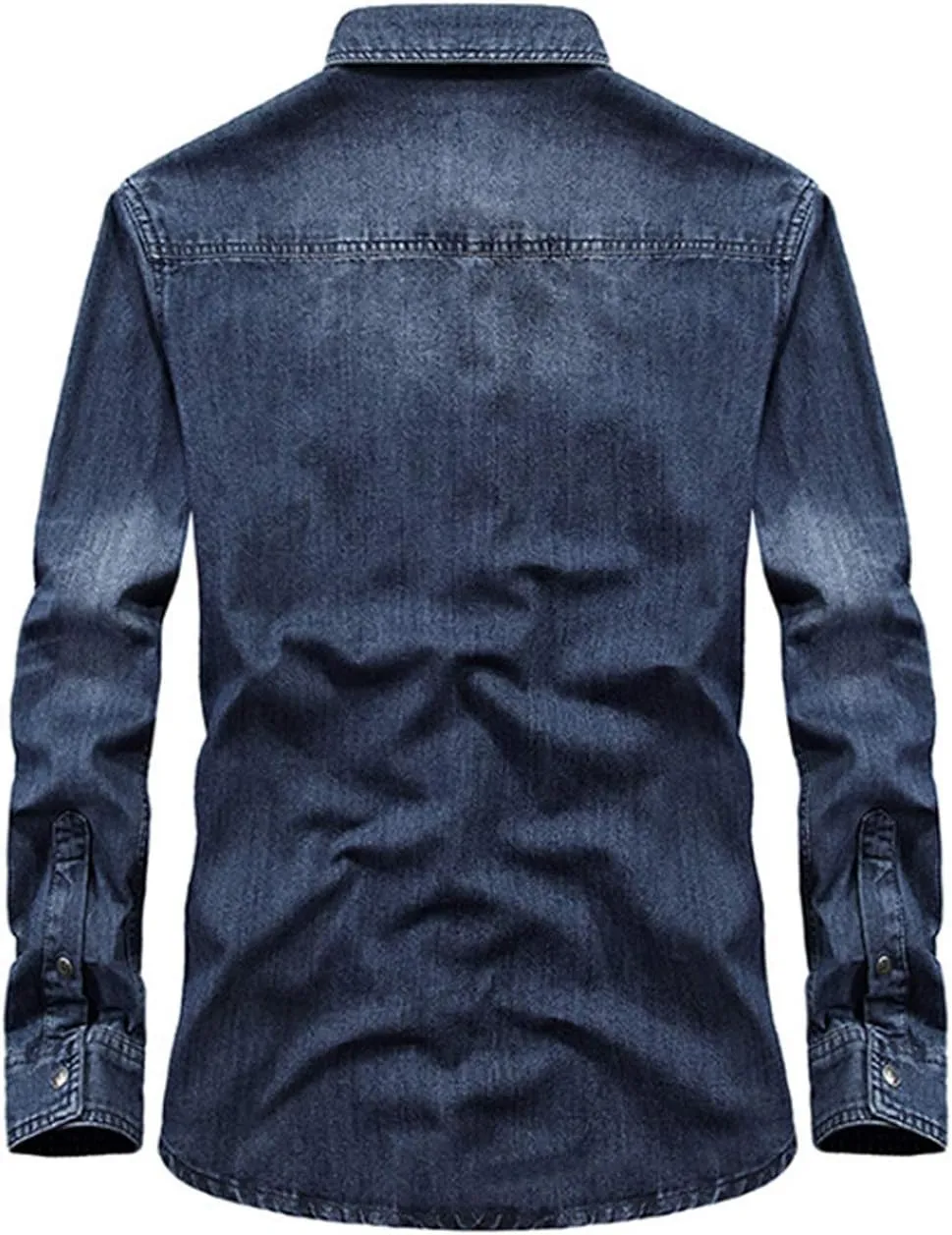 chouyatou Men's Essential Button Down Long Sleeve Washed Denim Shirt