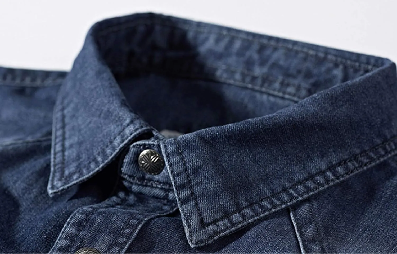 chouyatou Men's Essential Button Down Long Sleeve Washed Denim Shirt