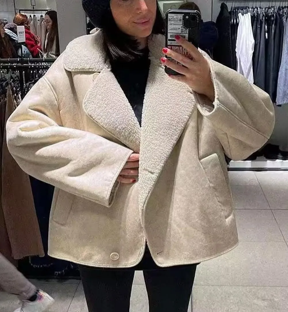 chouyatou Women's Winter Sherpa Lined Faux Leather Jacket Casual Motorcycle Oversized Leather Jacket