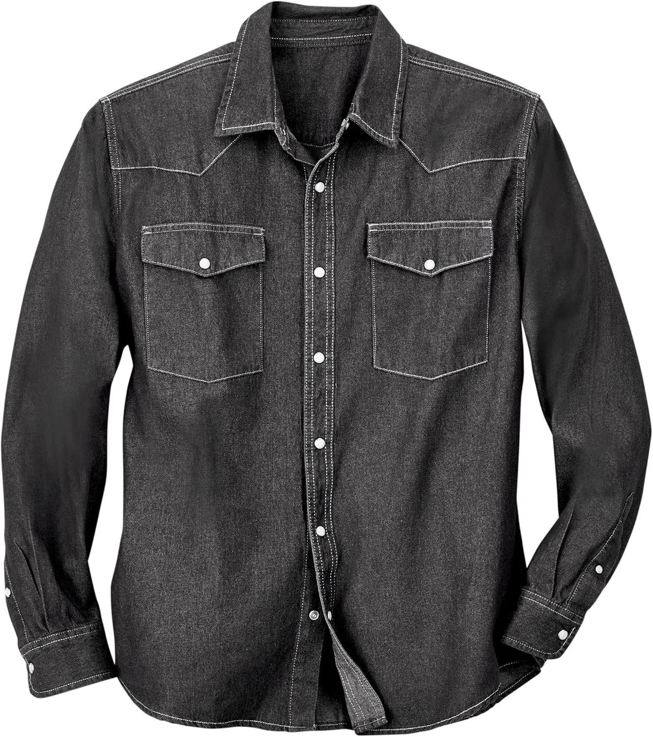 Collections Etc Men's Authentic Top-Stitch Woven Denim Shirt