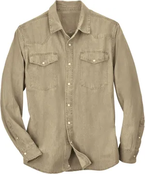 Collections Etc Men's Authentic Top-Stitch Woven Denim Shirt