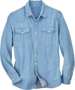 Collections Etc Men's Authentic Top-Stitch Woven Denim Shirt