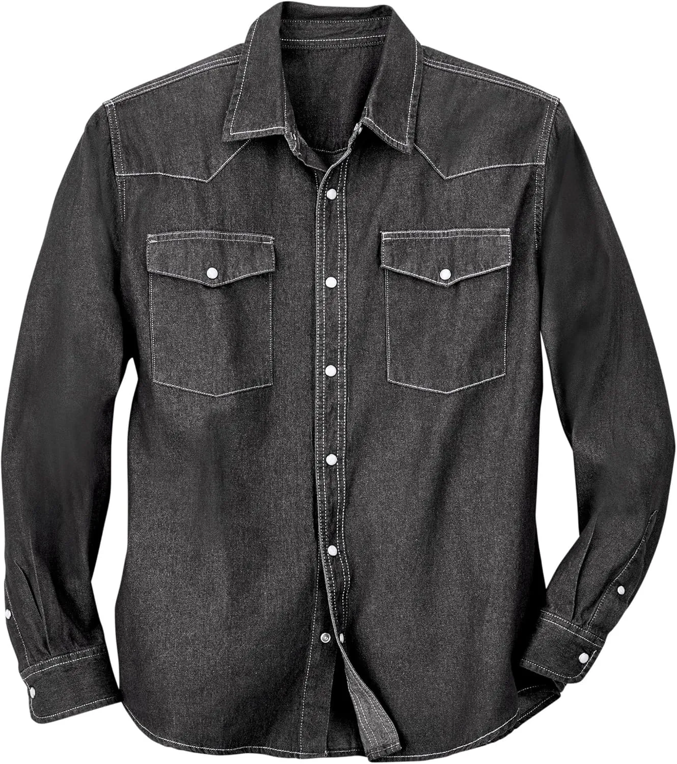 Collections Etc Men's Authentic Top-Stitch Woven Denim Shirt
