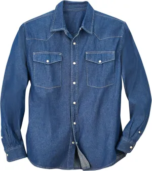 Collections Etc Men's Authentic Top-Stitch Woven Denim Shirt