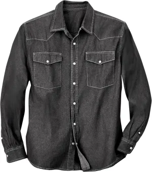 Collections Etc Men's Authentic Top-Stitch Woven Denim Shirt