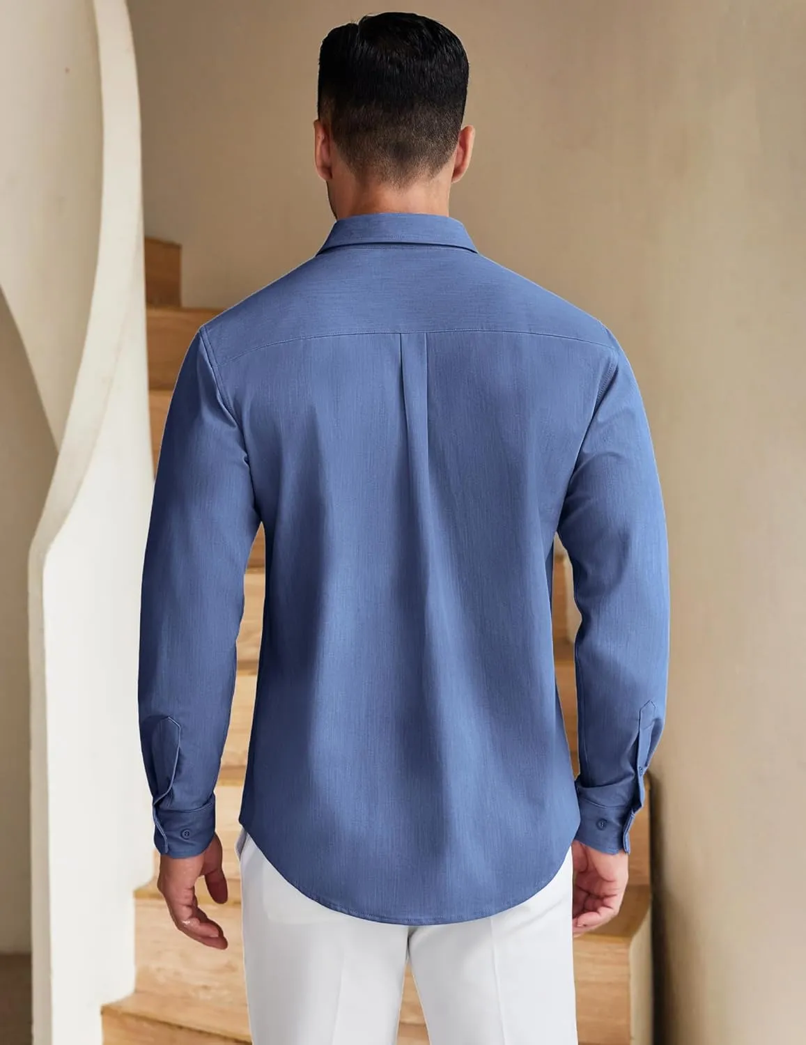 COOFANDY Men's Long Sleeve Button Down Shirt Wrinkle Free Untucked Dress Shirt Casual Denim Shirt