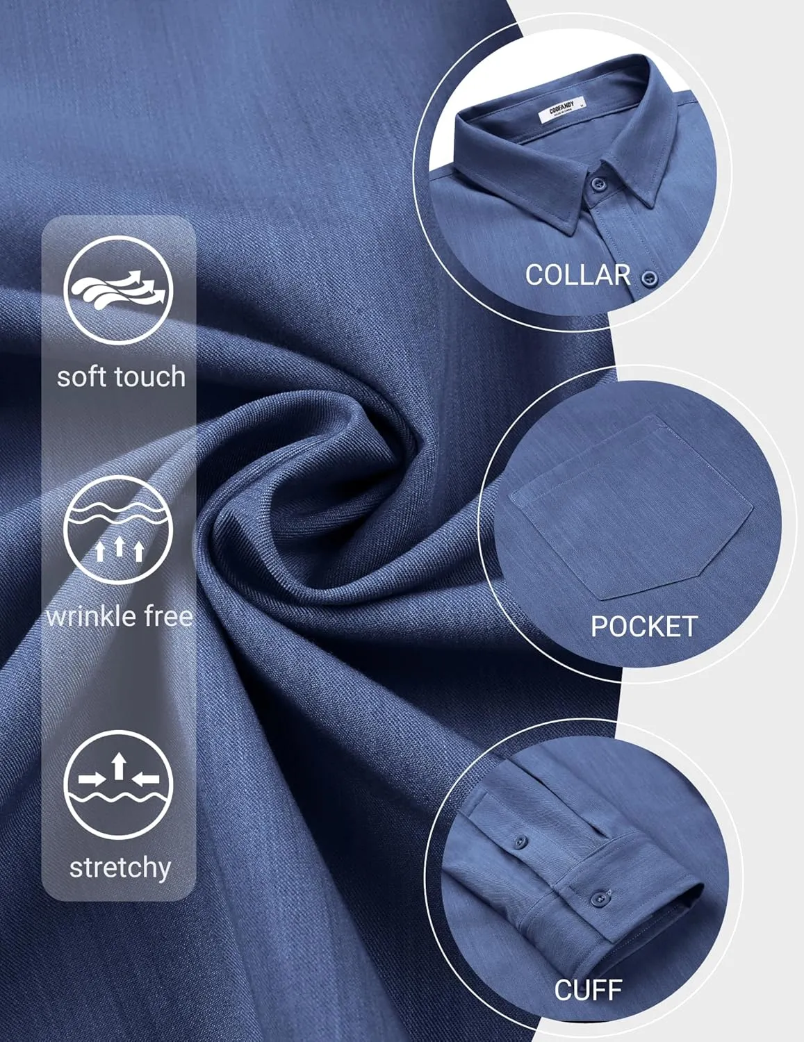 COOFANDY Men's Long Sleeve Button Down Shirt Wrinkle Free Untucked Dress Shirt Casual Denim Shirt