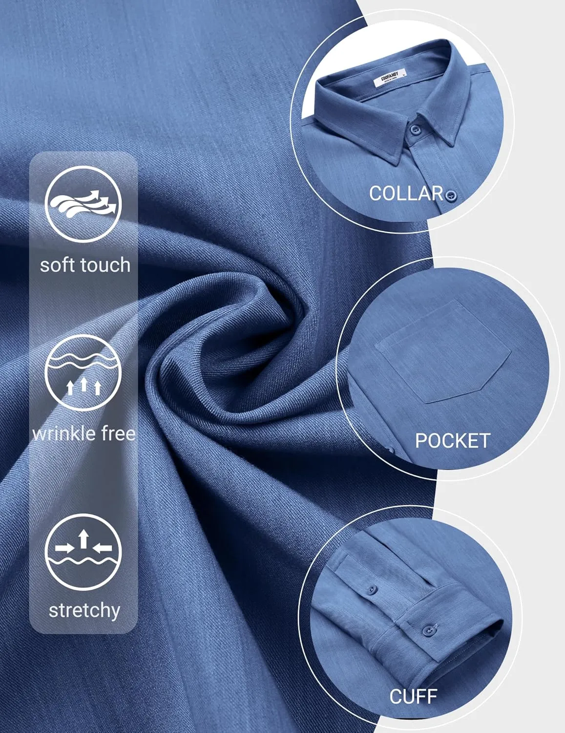 COOFANDY Men's Long Sleeve Button Down Shirt Wrinkle Free Untucked Dress Shirt Casual Denim Shirt