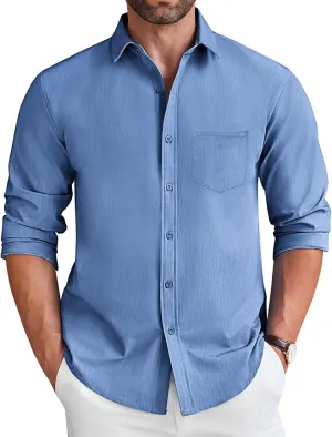 COOFANDY Men's Long Sleeve Button Down Shirt Wrinkle Free Untucked Dress Shirt Casual Denim Shirt