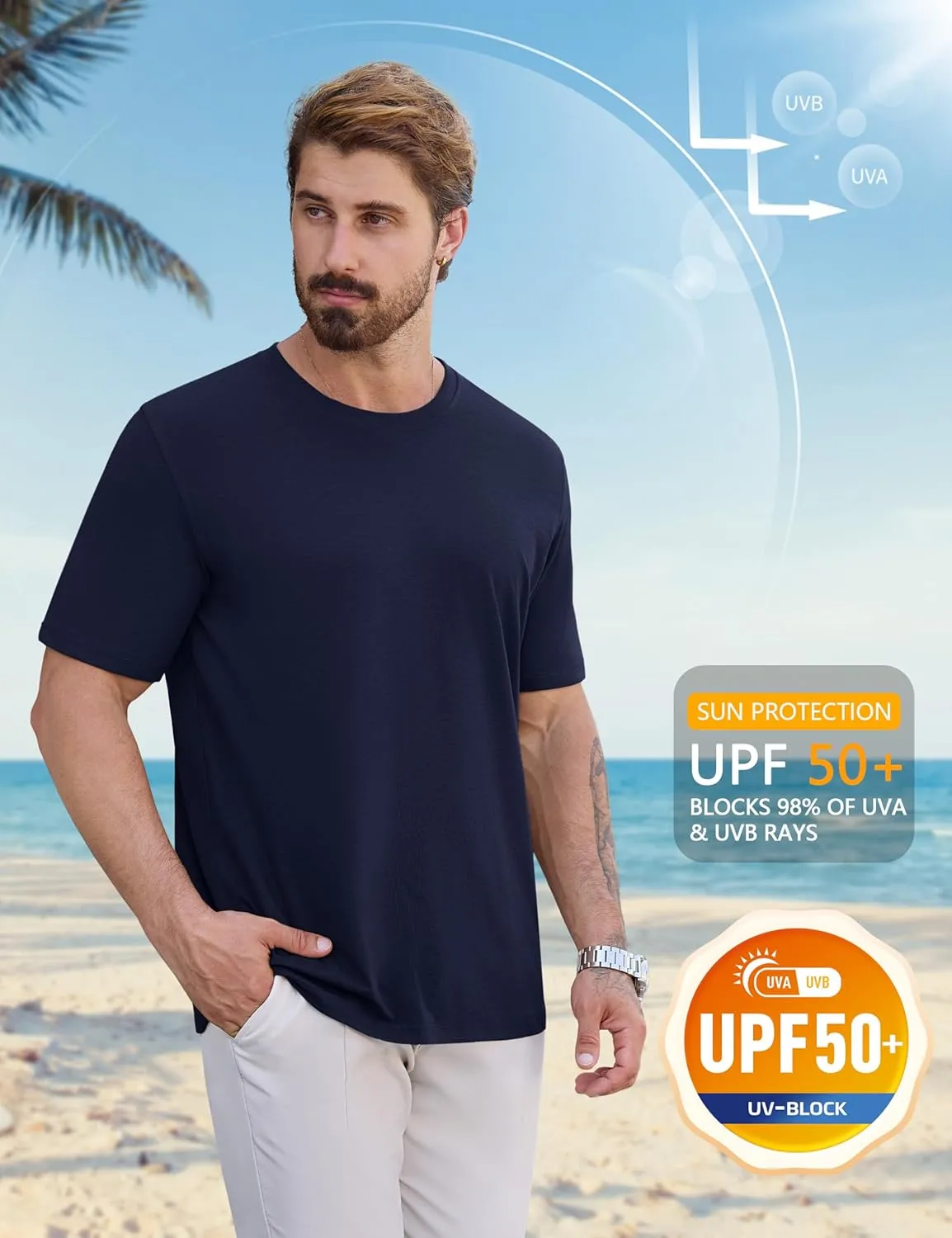 Cotrasen Mens T-Shirts Short Sleeve Cotton UPF 50  Lightweight Moisture Wicking Cooling Casual Crew Neck Basic Tee Shirts