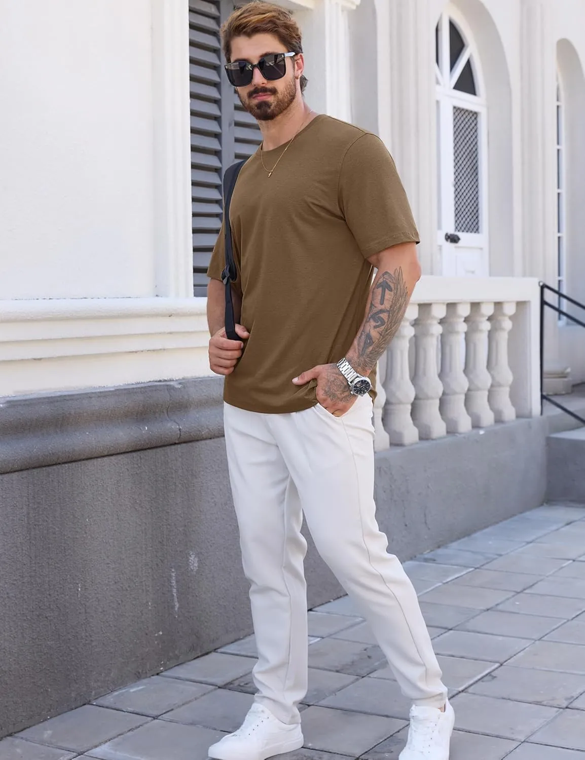 Cotrasen Mens T-Shirts Short Sleeve Cotton UPF 50  Lightweight Moisture Wicking Cooling Casual Crew Neck Basic Tee Shirts