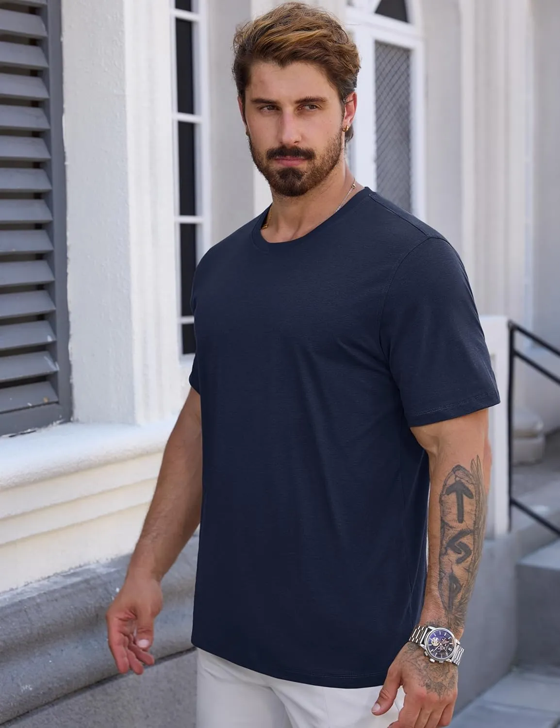 Cotrasen Mens T-Shirts Short Sleeve Cotton UPF 50  Lightweight Moisture Wicking Cooling Casual Crew Neck Basic Tee Shirts
