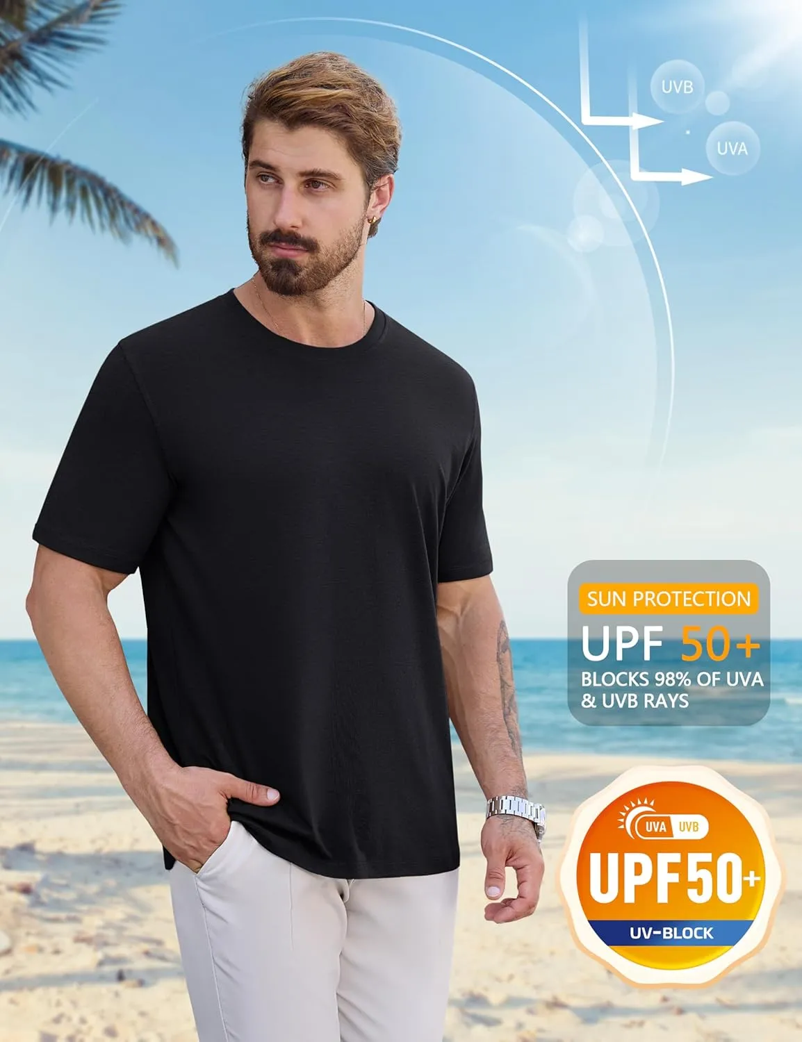 Cotrasen Mens T-Shirts Short Sleeve Cotton UPF 50  Lightweight Moisture Wicking Cooling Casual Crew Neck Basic Tee Shirts