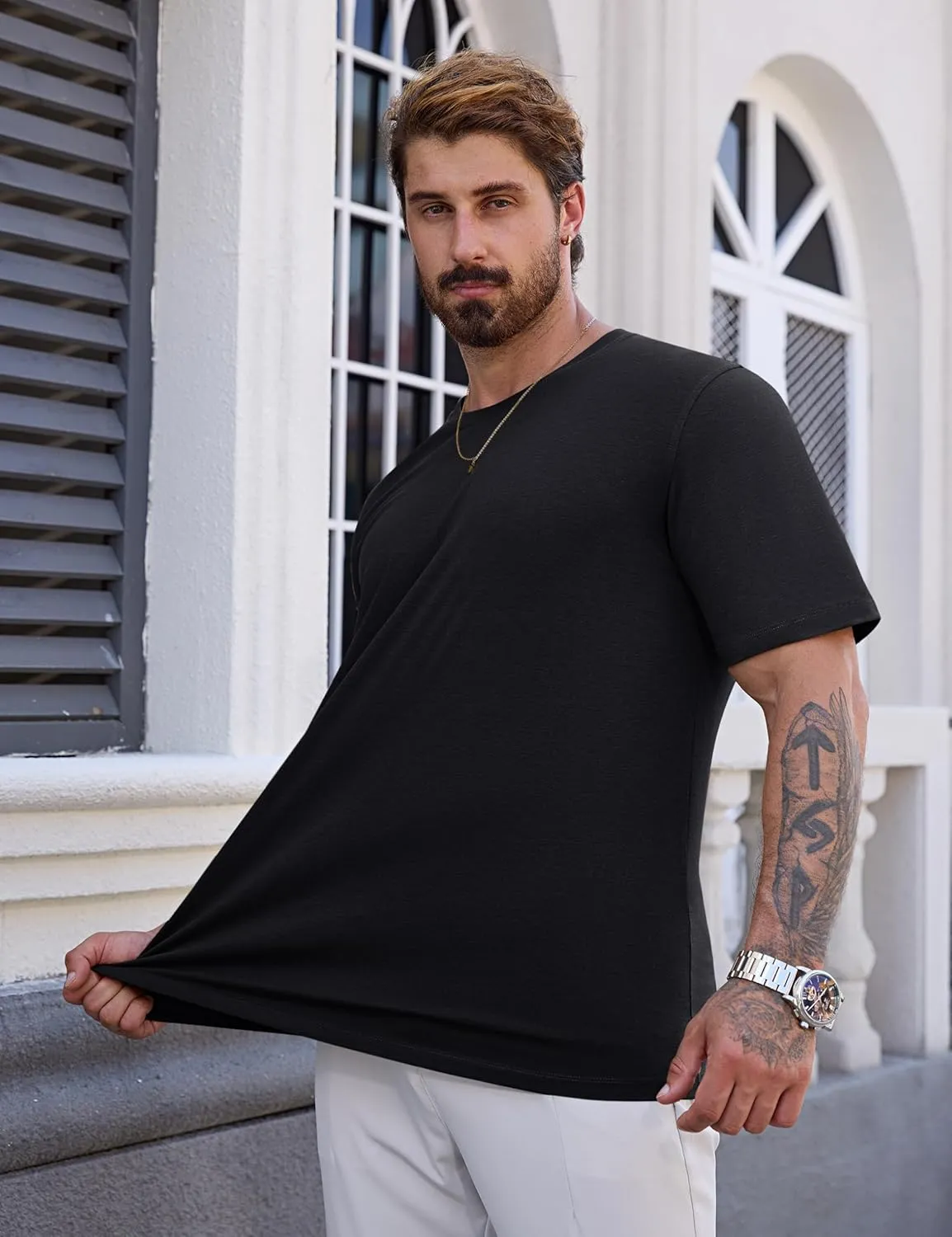 Cotrasen Mens T-Shirts Short Sleeve Cotton UPF 50  Lightweight Moisture Wicking Cooling Casual Crew Neck Basic Tee Shirts