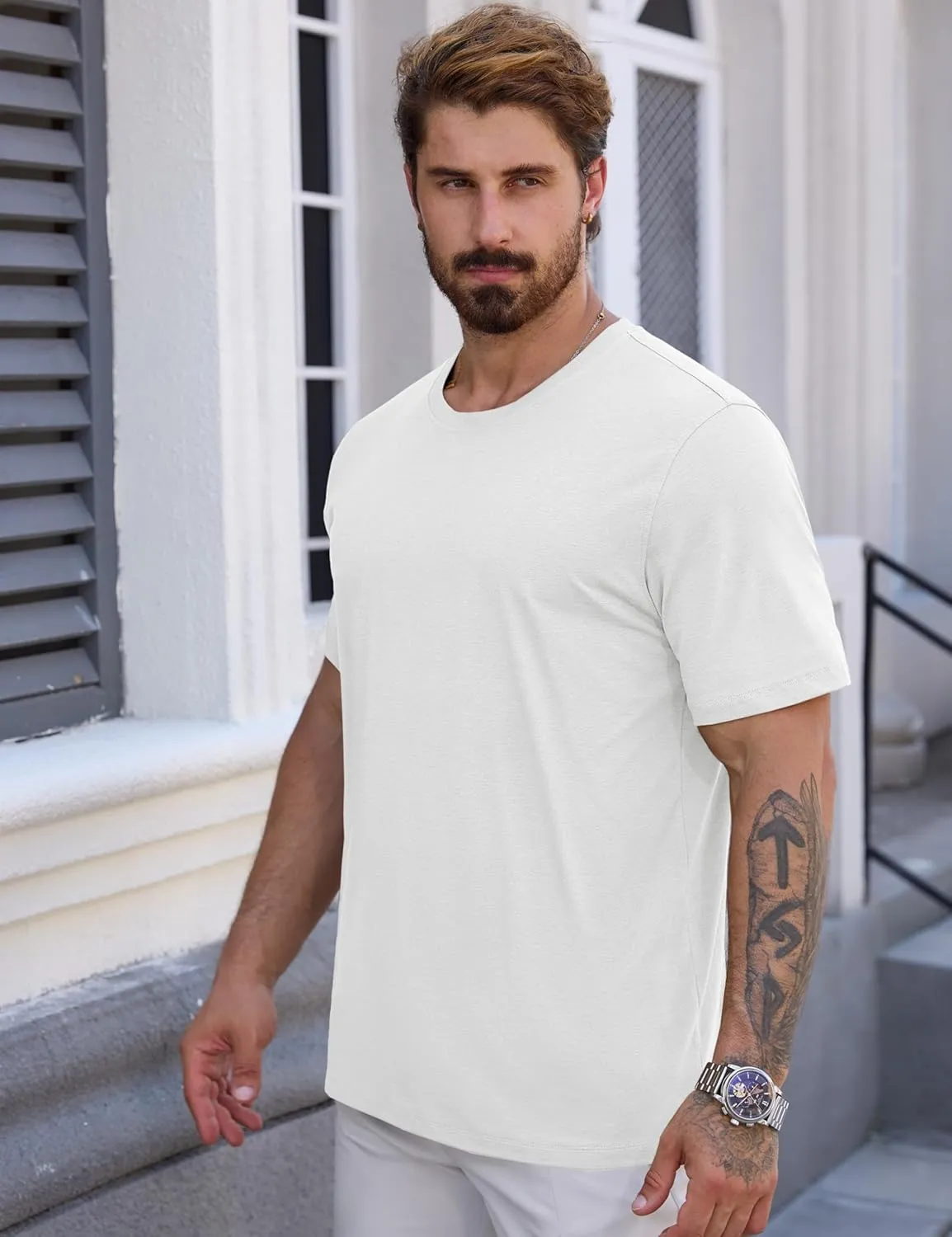Cotrasen Mens T-Shirts Short Sleeve Cotton UPF 50  Lightweight Moisture Wicking Cooling Casual Crew Neck Basic Tee Shirts