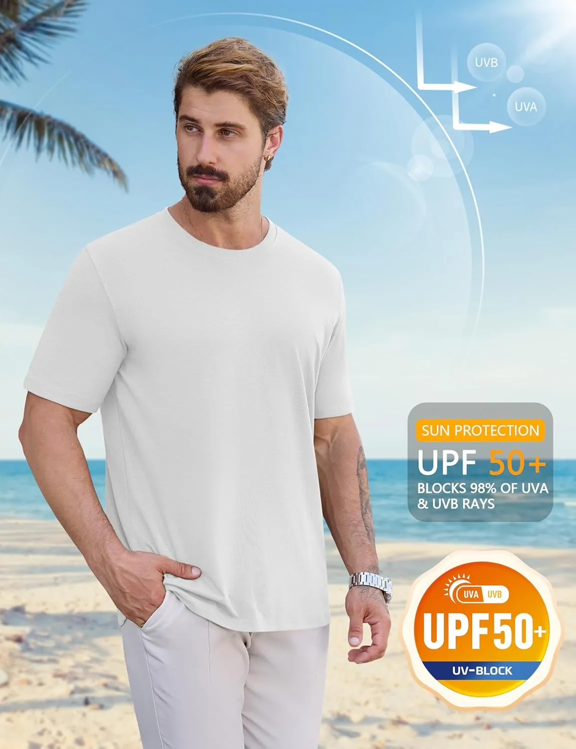 Cotrasen Mens T-Shirts Short Sleeve Cotton UPF 50  Lightweight Moisture Wicking Cooling Casual Crew Neck Basic Tee Shirts