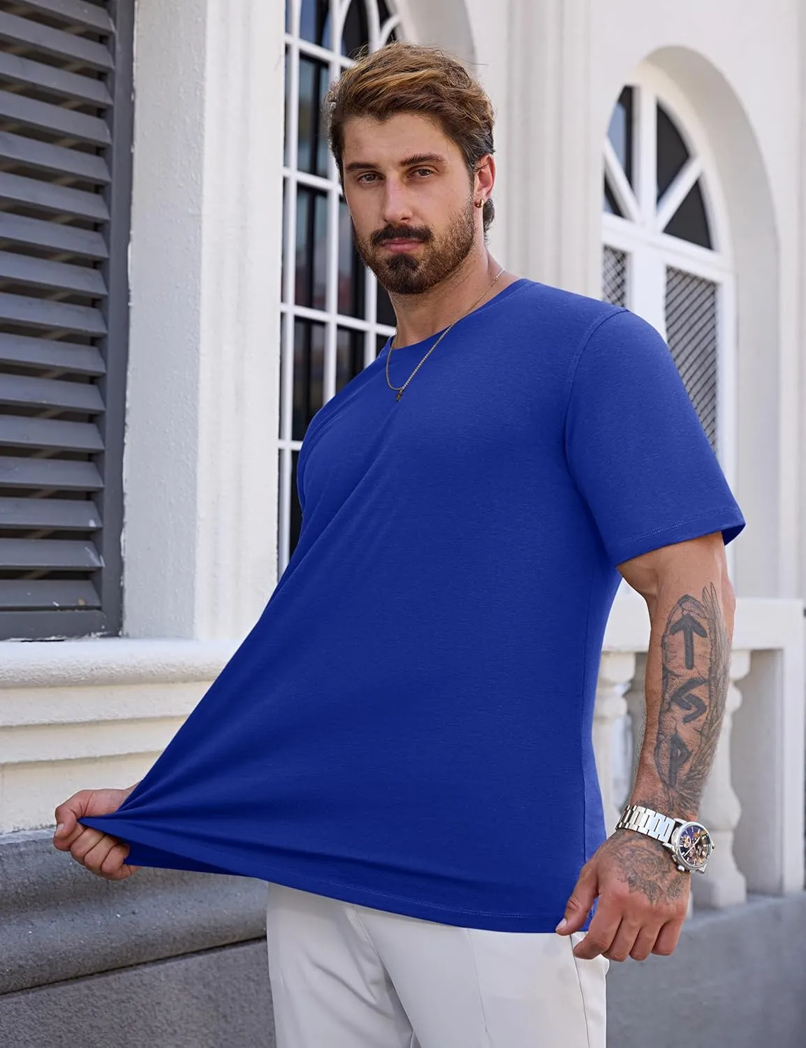Cotrasen Mens T-Shirts Short Sleeve Cotton UPF 50  Lightweight Moisture Wicking Cooling Casual Crew Neck Basic Tee Shirts