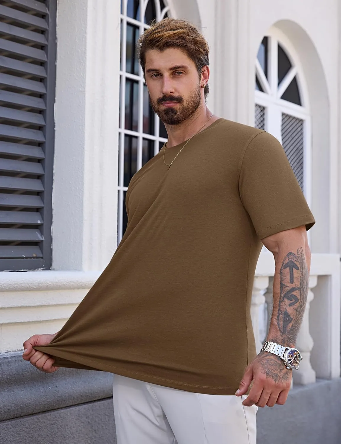 Cotrasen Mens T-Shirts Short Sleeve Cotton UPF 50  Lightweight Moisture Wicking Cooling Casual Crew Neck Basic Tee Shirts