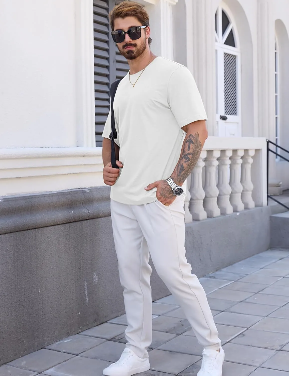 Cotrasen Mens T-Shirts Short Sleeve Cotton UPF 50  Lightweight Moisture Wicking Cooling Casual Crew Neck Basic Tee Shirts