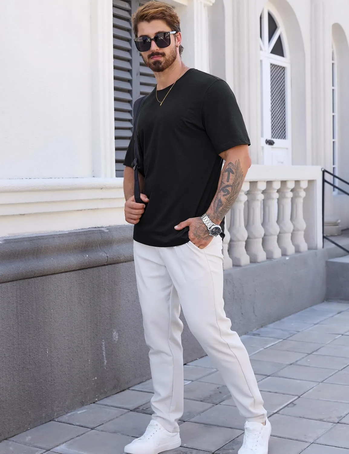 Cotrasen Mens T-Shirts Short Sleeve Cotton UPF 50  Lightweight Moisture Wicking Cooling Casual Crew Neck Basic Tee Shirts