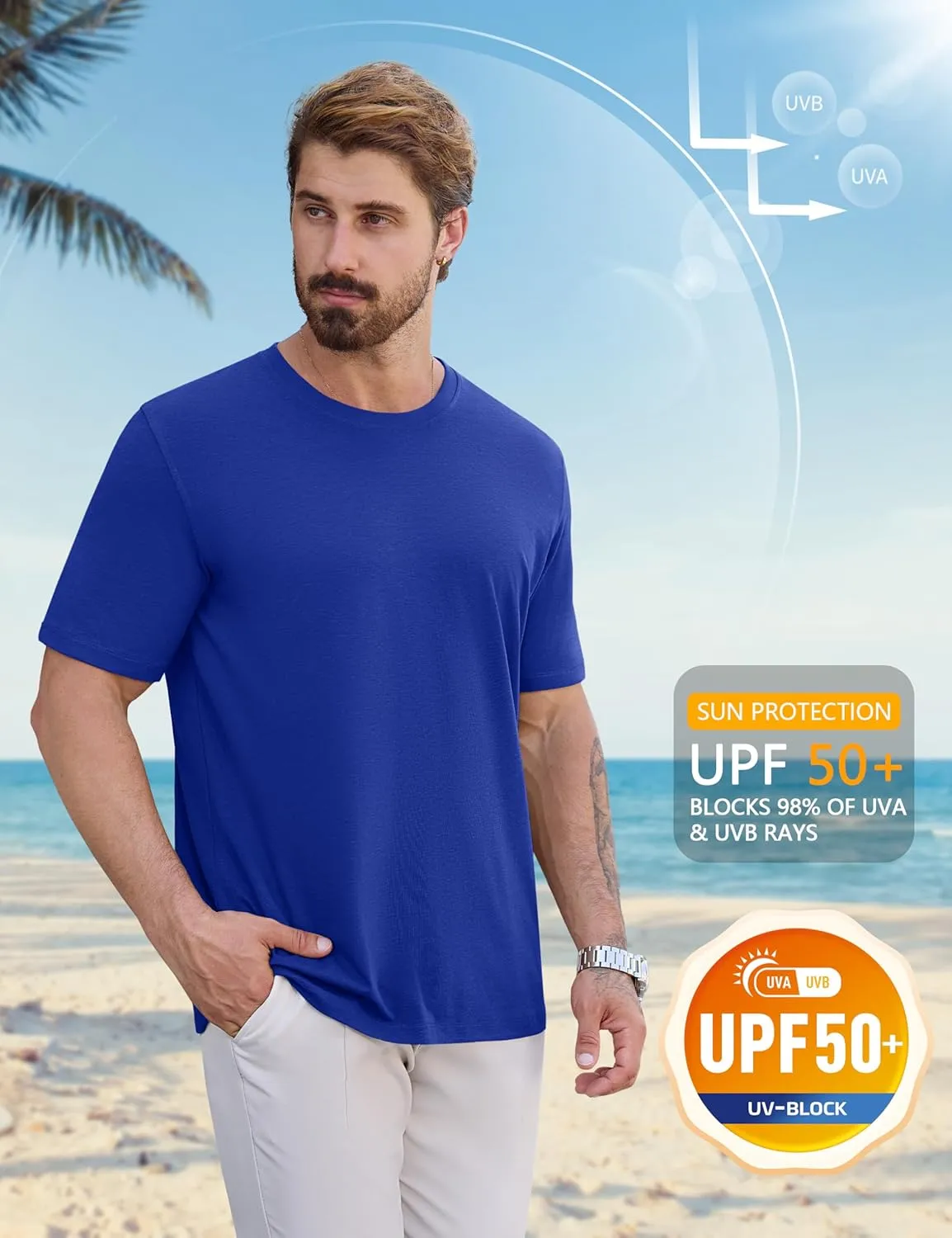 Cotrasen Mens T-Shirts Short Sleeve Cotton UPF 50  Lightweight Moisture Wicking Cooling Casual Crew Neck Basic Tee Shirts