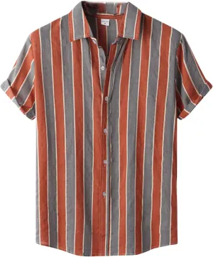 Cotton Linen Shirts for Men Floral Relaxed-Fit Vintage Casual Short Sleeve Lapel Hawaiian Summer Button Down Shirt Top
