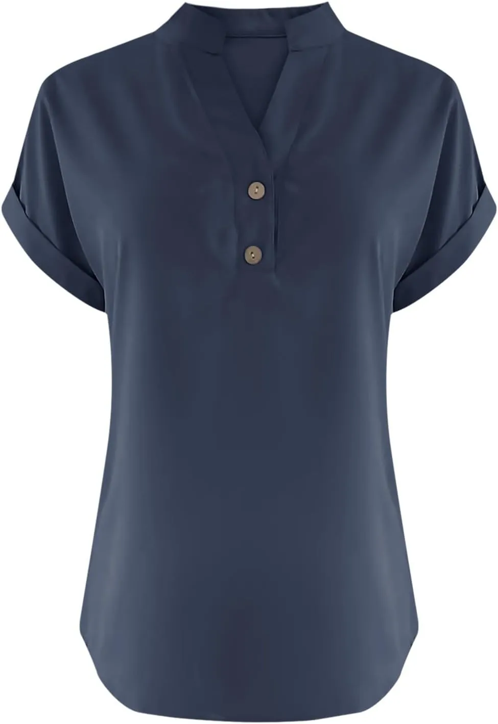 Cotton Linen T-shirt for Women V Neck Short Sleeve Button Up Tops Solid Color Loose Blouses Casual Business Shirt
