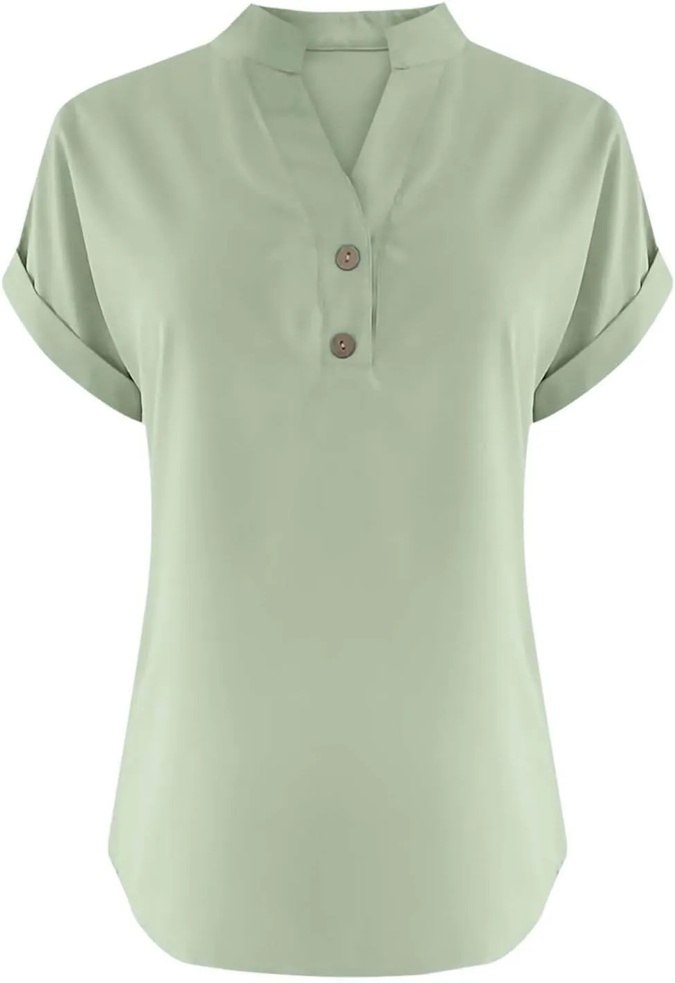Cotton Linen T-shirt for Women V Neck Short Sleeve Button Up Tops Solid Color Loose Blouses Casual Business Shirt