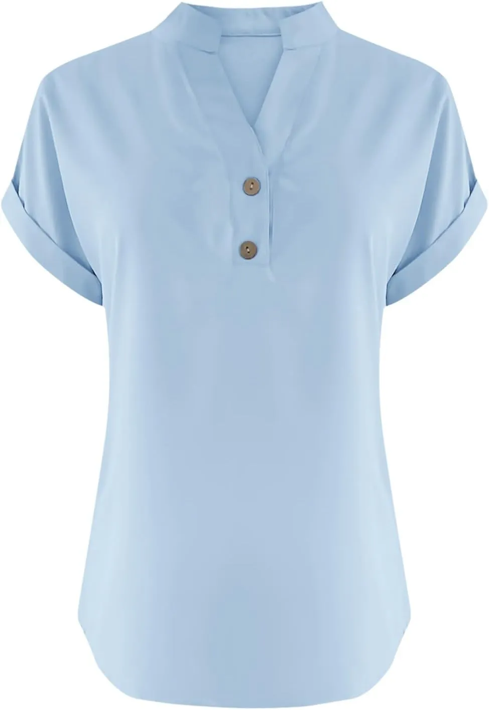 Cotton Linen T-shirt for Women V Neck Short Sleeve Button Up Tops Solid Color Loose Blouses Casual Business Shirt