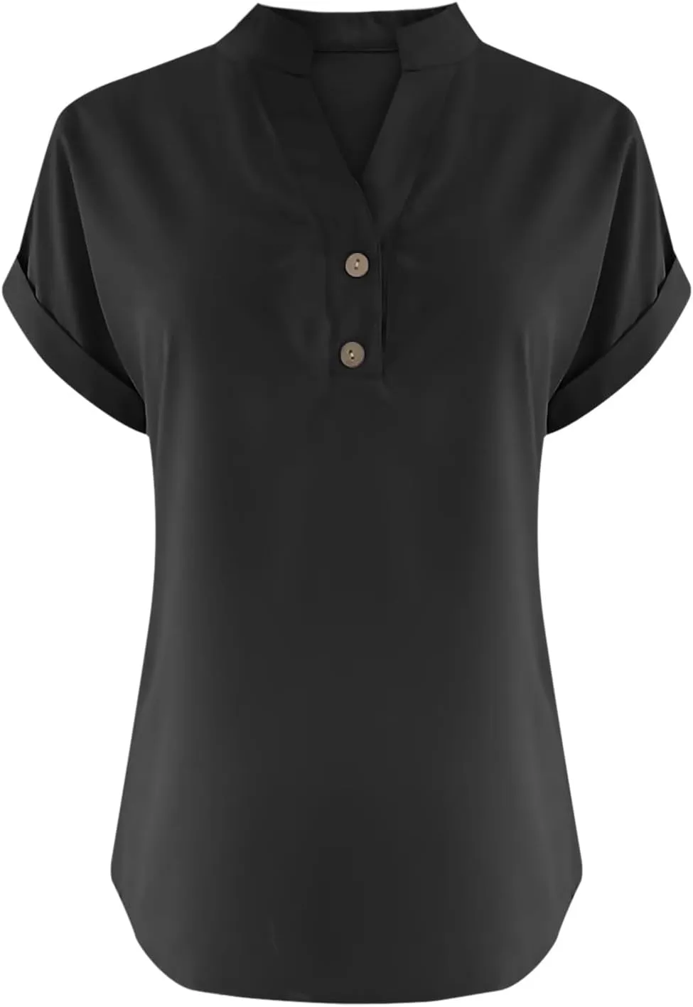 Cotton Linen T-shirt for Women V Neck Short Sleeve Button Up Tops Solid Color Loose Blouses Casual Business Shirt