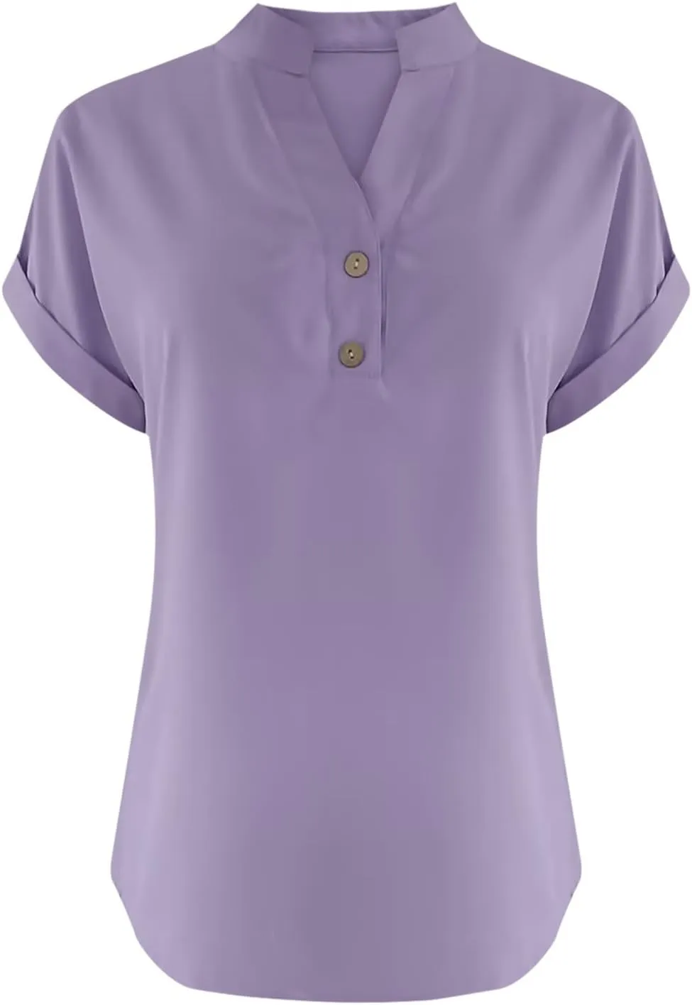 Cotton Linen T-shirt for Women V Neck Short Sleeve Button Up Tops Solid Color Loose Blouses Casual Business Shirt