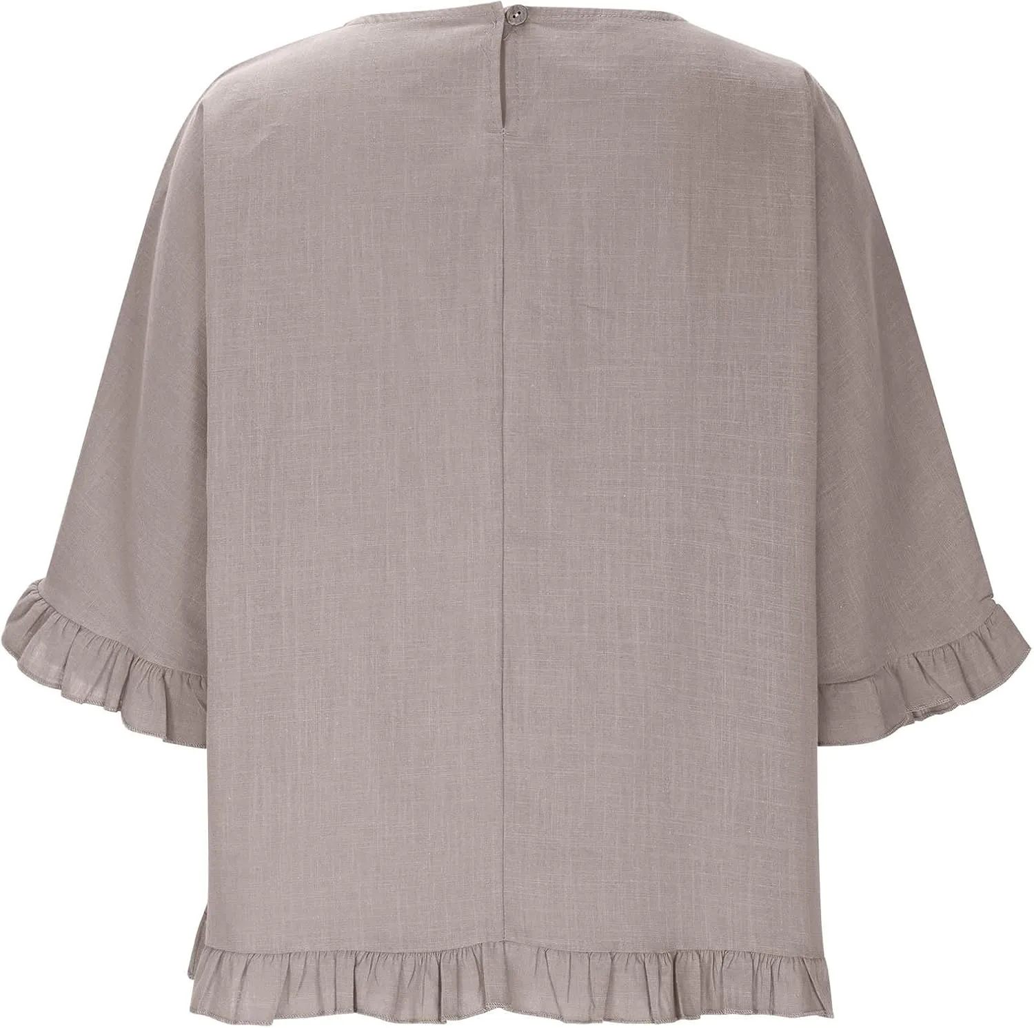 Cotton Linen Tops for Women Summer Casual 3/4 Sleeve T Shirts Lightweight Ruffle Hem Flowy Blouses Tees