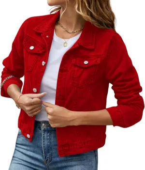 Cropped Denim Jacket for Women Trendy Button Down Shirt Jean Jacket Long Sleeves Trucker Distressed Short Coat Pockets